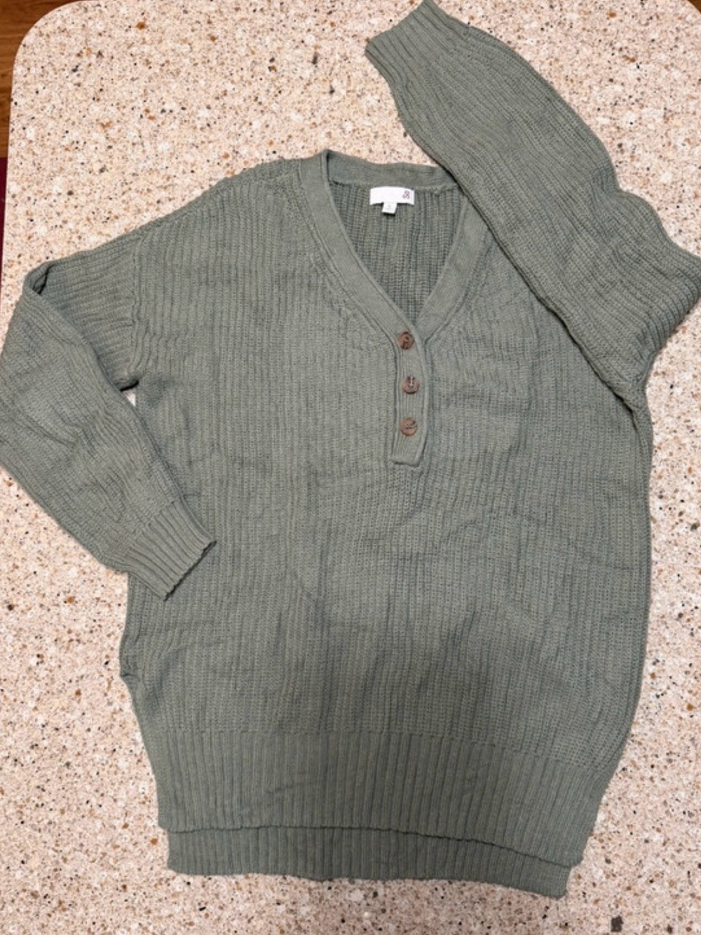 SO Sage Green V-Neck Henley Ribbed Sweater